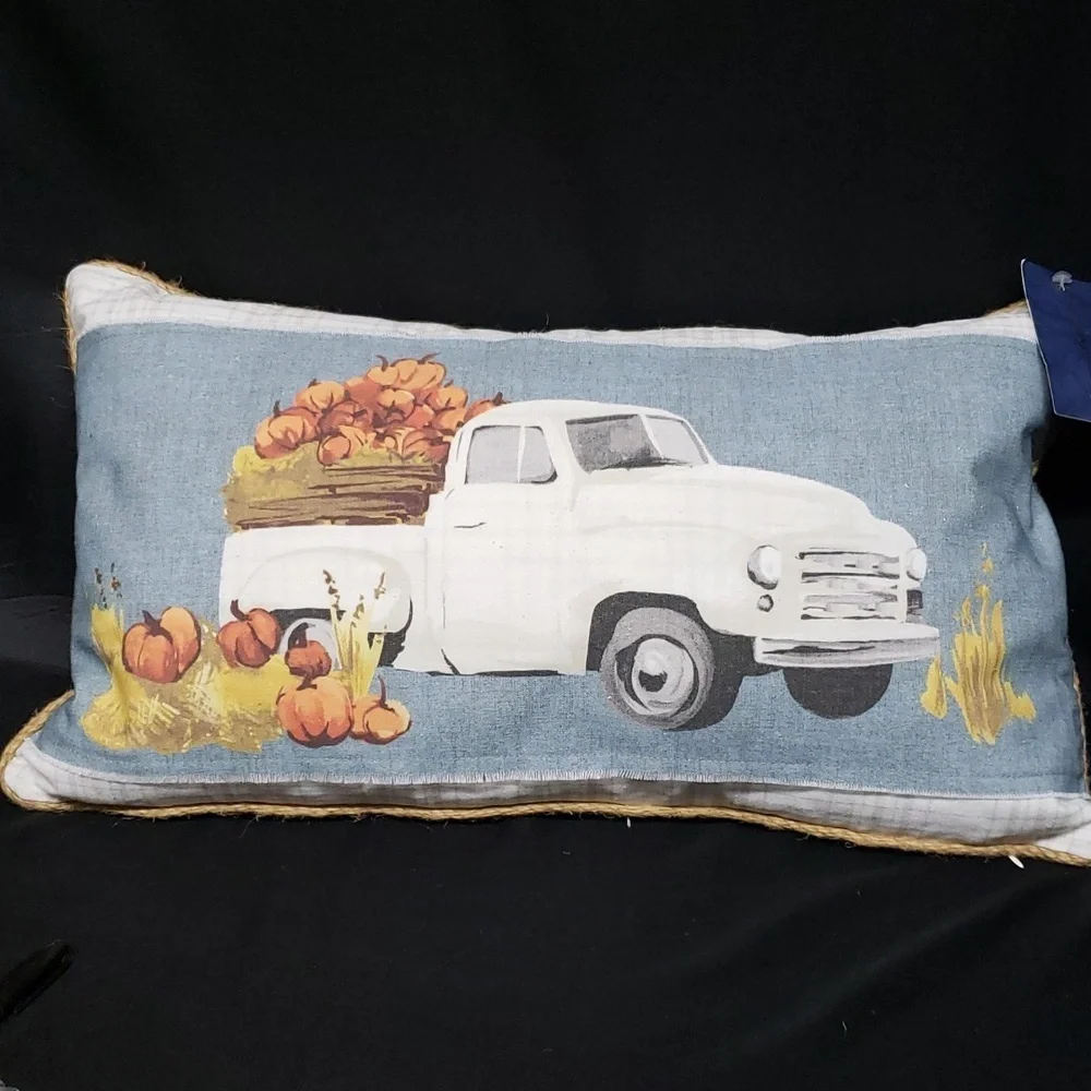 Tommy Bahama NWT Feather Filled Pillow with Truck and Pumpkins Design